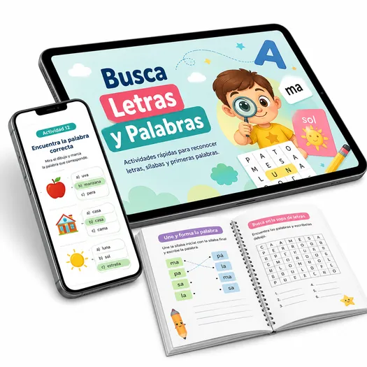 Mockup del Guía Busca Letras y Palabras